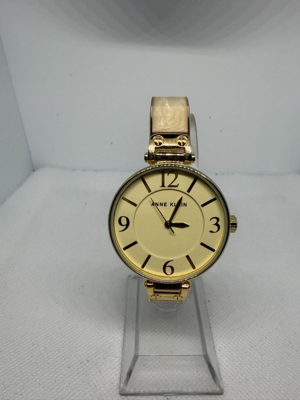 Anne Klein Women's Gold-Tone Cream Dial Marble Acetate Bracelet Watch AK/2690